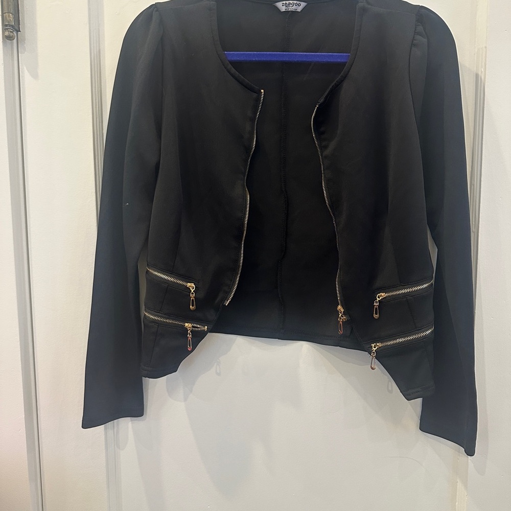 Black Blazer with Gold Zipper Accents